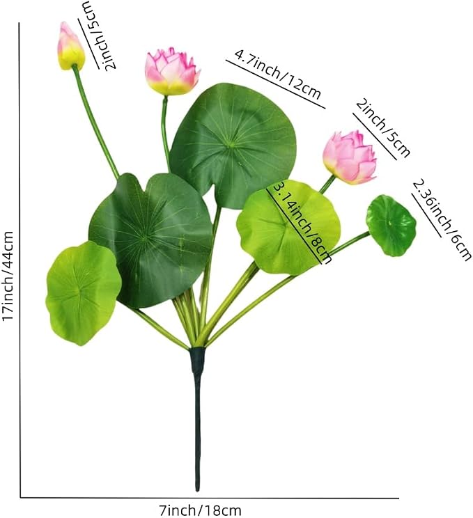17" Artificial Flower Water Lily,Water Lily Plants for Ponds Small,Silk Flowers Plastic Flowers Lotus for Fish Tank Decoration Home Garden Wedding Arrangement Decor (3, Pink)