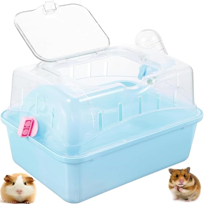 Portable Small Pet Carrier Cage for Travel - Transparent Ventilated Hamster/Gerbil/Rat/Guinea Pig Carrier with Secure Lock