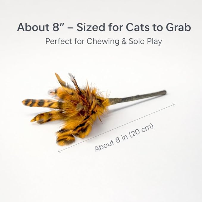 Silvervine Feather Cat Toys, 3 Pack Natural Matatabi Chew Toys for Indoor Cats, 8" Handmade Cat Toy for Chewing & Independent Play, Quiet Indoor Floor Play