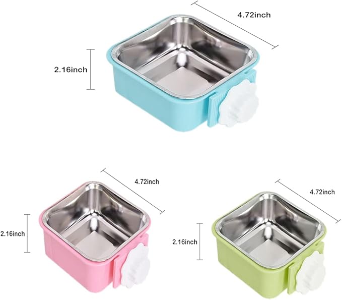 Luck Dawn Crate Dog Bowl, Stainless Steel Removable Hanging Food Water Bowl Crate Coop Cup,Pet Cage Bowls with Bolt Holder for Dog, Puppy, Cat, Rabbit, Bird,Small Animals (Large (Pack of 2))