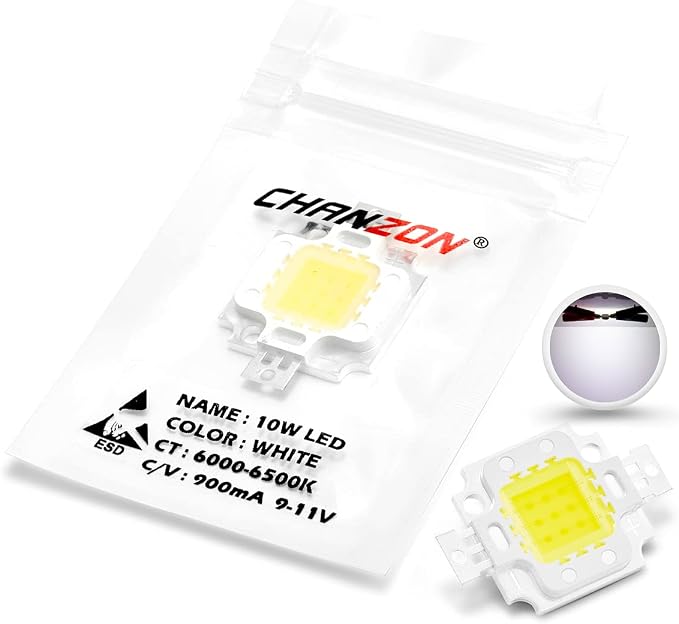 CHANZON High Power Led Chip 10W White 6000K - 6500K | (900mA / DC 9V - 11V / 10 Watt) Super Bright Intensity SMD COB Light Emitter Components Diode Bulb Lamp Beads DIY Lighting