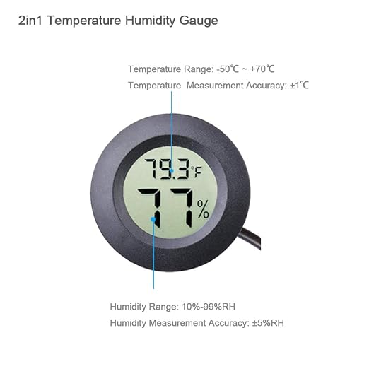 2-Pack Mini Digital Round Hygrometer Thermometer Gauge with Probe | Indoor Outdoor LCD Display Temperature Humidity Meter for Incubator Reptile Plant Terrarium Guitar Case