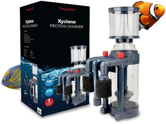 AQUATOP Xyclone PS-370 Protein Skimmer – 370 GPH Needle Wheel Pump Included – For Saltwater Aquariums Up to 100 Gallons – In-Sump or Hang-On Dual Outlet Design