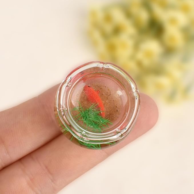 4Pcs Mini Size Fish Bowl Set, The Round and Square Glass Fishbowl, Miniature Landscape Accessories Home Decor Supplies