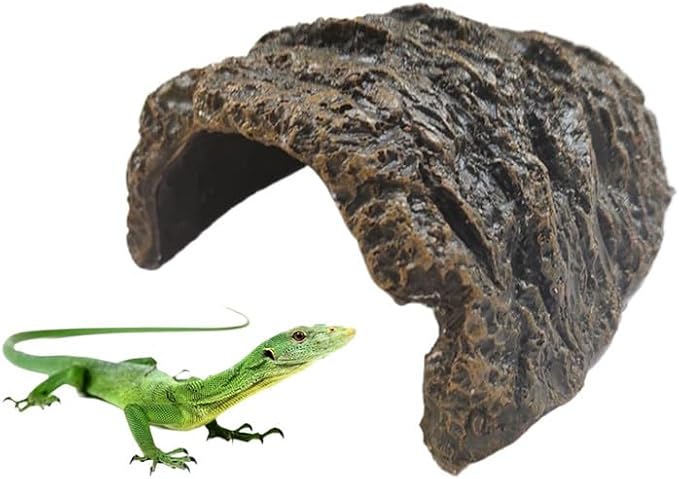 Reptile Rock Hide Cave for Aquarium Decor, Resin Tortoise Dock Hideout Turtle Basking Platform Habitat Tank Accessories Decoration for Amphibians Snake Frogs Fish Lizards (Green), Medium