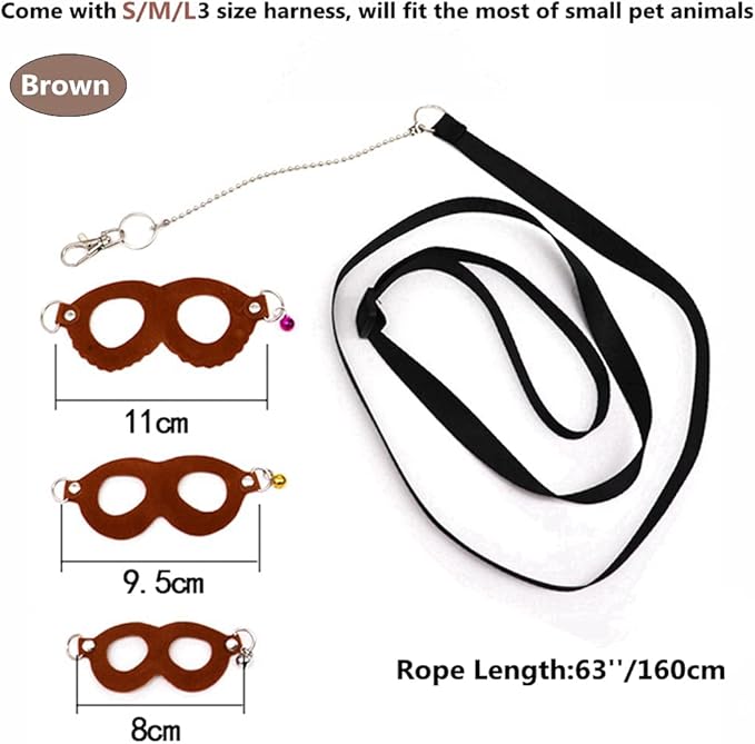 3 Pack Sugar Glider Harness and Leash Set - Adjustable Traction Rope Strap Anti-Biting Chain Rope, Small Animal Training Walking Vest Leash for Sugar Glider Squirrel Hamster Rat Birds Reptile (Brown)