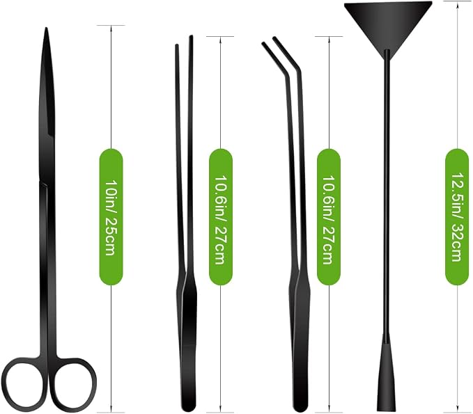 Catcan 4 in 1 Quarium Aquascape Tools Kits, Fish Tank Plant Tools Tweezers | Anti-Rust Stainless Steel, Aquatic Plant Aquascaping Tweezers, Scissors, Spatula for Aquarium Tank Cleaning