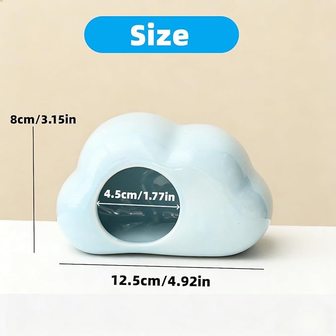 Cloud-Shaped Ceramic Hamster Hideout Cool Summer Cute Guinea Pig Bed House for Dwarf Hamsters, Mices, Gerbils (Blue,M)