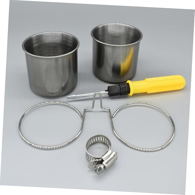 BESPORTBLE 1set Stainless Steel Parrot Feeder Cup Clamp Hanging Food Water Bowl for Birds Easy to Clean Accessory for Birdcage Feeding