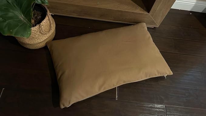 Natural Cotton Canvas Dog Bed – Raw Cotton Filled Pet Cushion Insert, Breathable Eco-Friendly Dog Mattress, Durable Washable Cover with Zipper (Medium Brown, X Large 53"x36"x5")