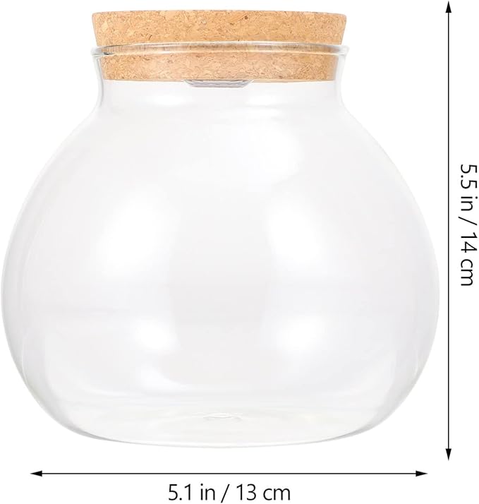 Hemobllo Led Light Ecological Bottle Glass Fish Tank 5.51X5.11X5.11In for DIY Micro Landscape Aquarium Bowl with Lid Small Betta Fish Terrarium Container