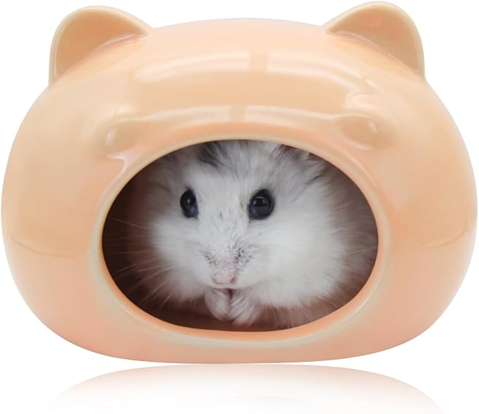 Hamster Ceramic House, Cute Bear Shape Hamsters Summer Cooling Cave for Small Pets Dwarf Mice Gerbils (Orange, S)