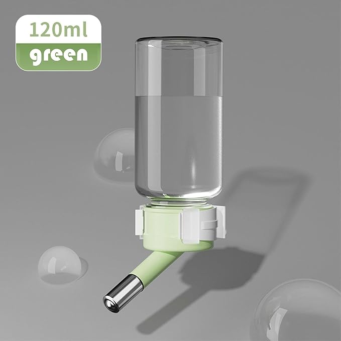 Hamster Water Bottle for Glass Tanks & Wire Cages - Dual Ball-Bearing & Dual Silicone Gaskets Leakproof Design (2 Stainless Steel Balls) 4.06oz - Fits Hamsters/Mice Under 250g