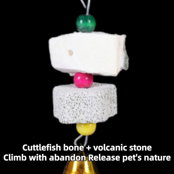 2Pcs Bird Beak Calcium Stone Lava Block Chew Toy Grinding Teeth Natural Minerals with Bell for Parakeet Conure Lovebird Cockatiel Finch Canary Hamster Chinchilla Rabbit (Small)