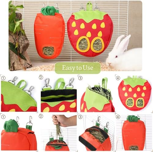 JanYoo Timothy Hay Dispenser for Rabbits Guinea Pigs Hay Bag Rack Manage Storage Hanging Large No Mess for Bunny Accessories