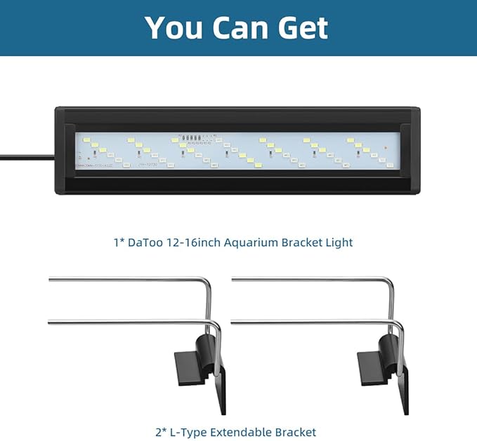 DaToo LED Aquarium Light Full Spectrum Fish Tank Light with Dimmer White Blue Red Green LEDs Fish Tank Light with Three Lighting Modes and Extendable Bracket for 12 Inch to 16 Inch Aquarium