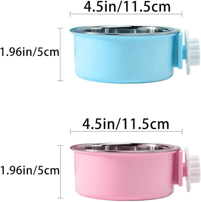 Crate Dog Bowl,Removable Stainless Steel Water Food Feeder Bowls Crate Coop Cup,Pet Cage Bowls with Bolt Holder for Cat, Puppy, Birds, Rats, Rabbits Small Animals ((Blue+Pink) Round, Samll)