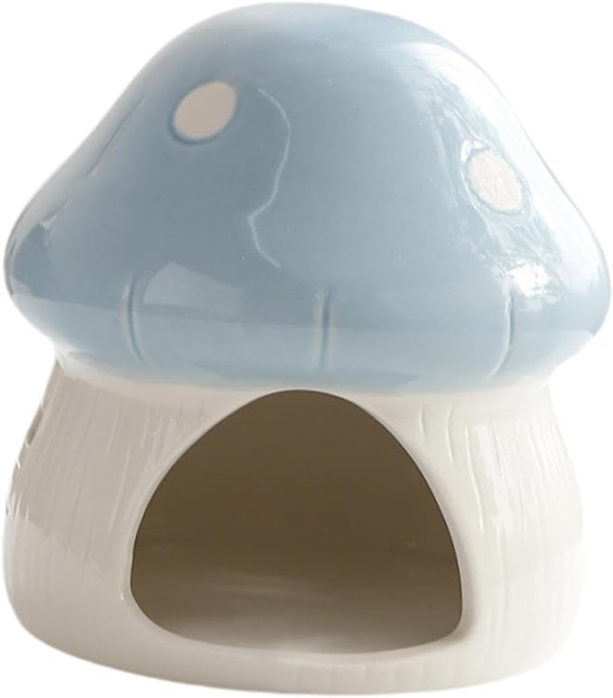 Ceramic Hamster House Guinea Pig Hideout Outdoor Creative Sturdy Habitat Hideaway House for Rats Chipmunk Squirrels, Blue