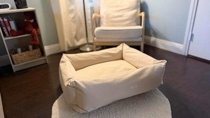 Rectangular Natural Cotton Canvas Dog Bed with Raw Cotton Insert – Eco Friendly Pet Bed with Removable Washable Cover, Breathable Cushion for Dogs & Cats (Natural, Large 36" × 24" × 8")