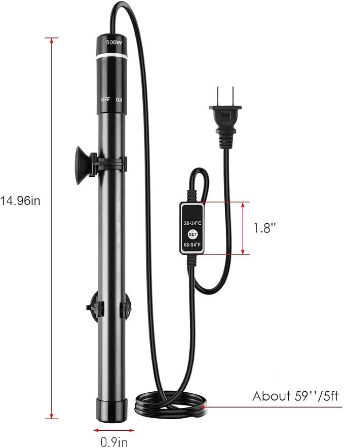 MQ Titanium Alloy 500W Aquarium Heater for Salt and Fresh Water, Digital LED Display Submersible Heater with External Thermostat Controller, for Fish Tank 70-80 Gallon