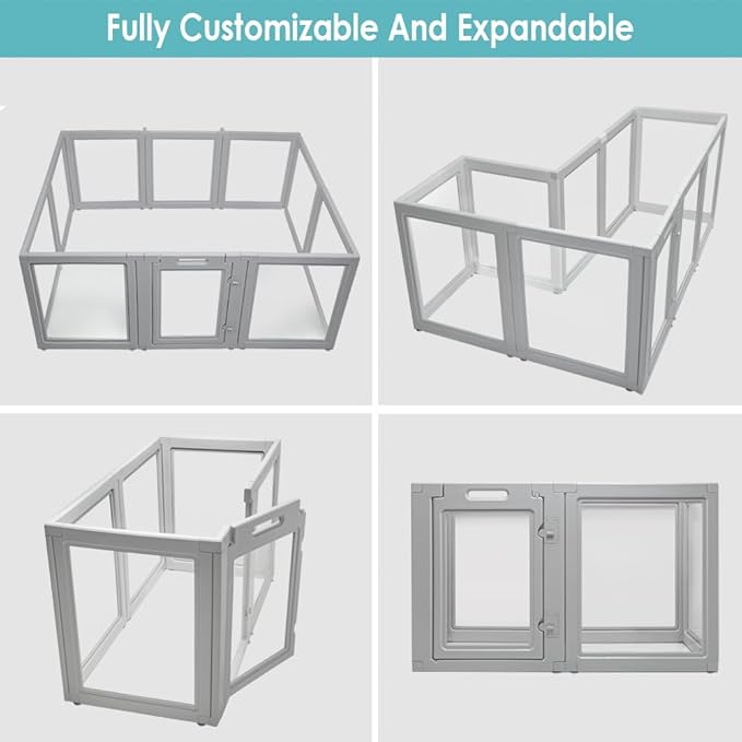 Front Row Clear Plastic Dog Playpen - 6-Panel, 30-inch Height, Durable Indoor/Outdoor Pet Fence, Easy Assembly, Foldable, Small to Medium Dogs and Puppies (Ash Gray, 30", 6)
