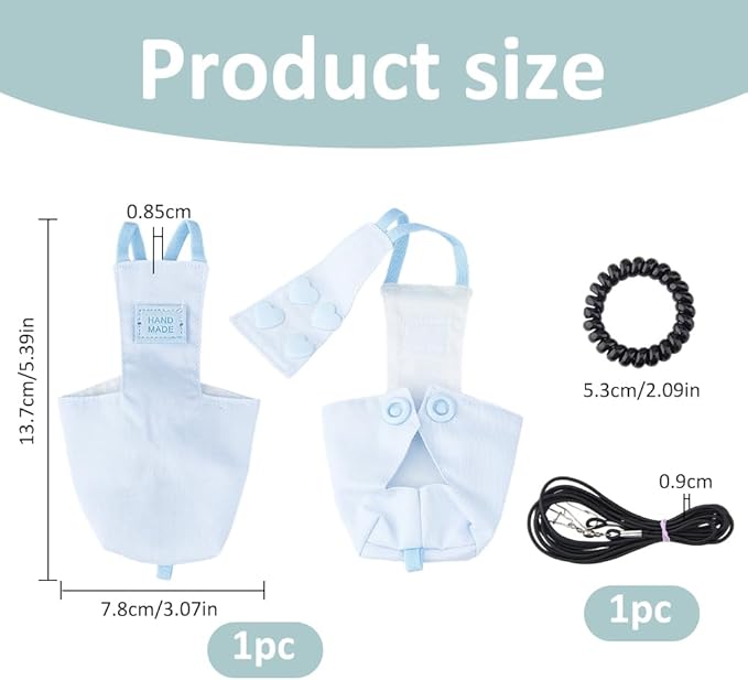 SUPERFINDINGS Snap Closure Parrot Diaper with Adjustable Leash Reusable Bird Flight Suit 2.09Inch Leash Small Parakeet Harness Small Bird Flight Suit Diaper for Indoor Outdoor Training Light Sky Blue