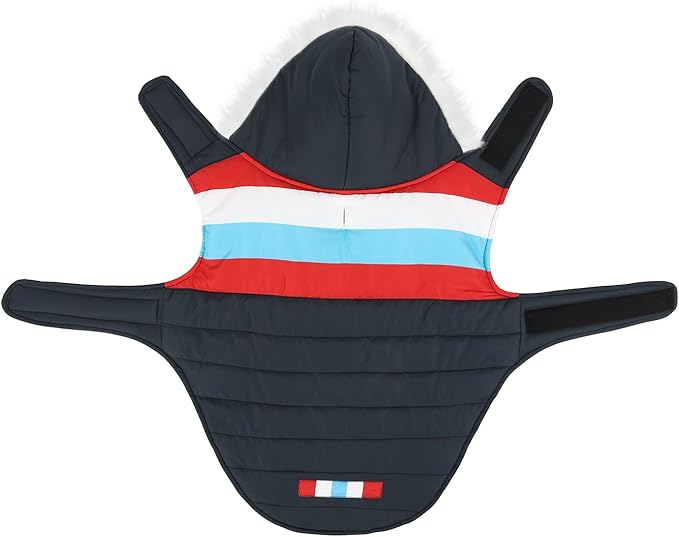 HDE Dog Puffer Jacket Fleece Lined Warm Dog Parka Winter Coat with Harness Hole Patriotic - M