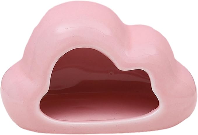 Hamster Hideout Ceramic Hamster House Pet Nesting Hut Summer Cooling Cabin Hamster Nest Pet Cage Decor for Critter Lemmings Chinchilla Playing (Pink)