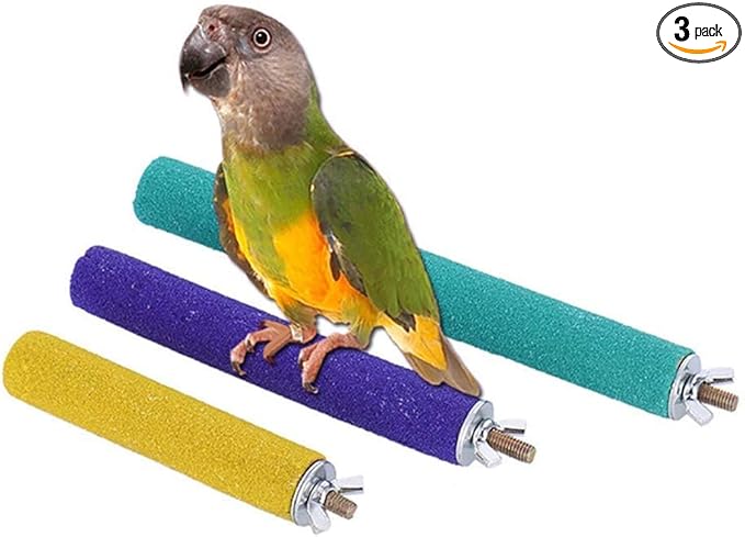 PIVBY Wood Bird Cage Perch Colorful Parrot Stand Toy Platform Paw Grinding Stick for Small Medium-Sized Bird Parakeet Cockatiel Conure Budgies Lovebird Canary Colors Vary Pack of 3