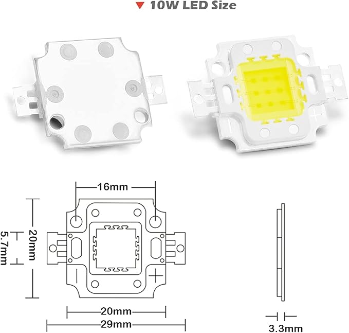 CHANZON High Power Led Chip 10W White 6000K - 6500K | (900mA / DC 9V - 11V / 10 Watt) Super Bright Intensity SMD COB Light Emitter Components Diode Bulb Lamp Beads DIY Lighting