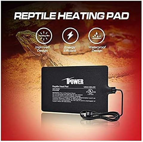 iPower Reptile Heat Pad 8W Under Tank Terrarium Warmer Heating Mat for Turtles Lizards Frogs and Other Small Animals, 6"x8" Inch