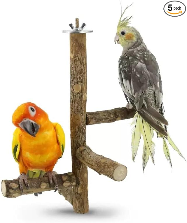 Bird Cage Perches Accessories: Parrot Natural Wooden Perch Set with 4 Standing Sticks - Daily Climbing Rest & Beak & Nail Grinding for Parakeets Luonfels - Caring for The Health of Parrots