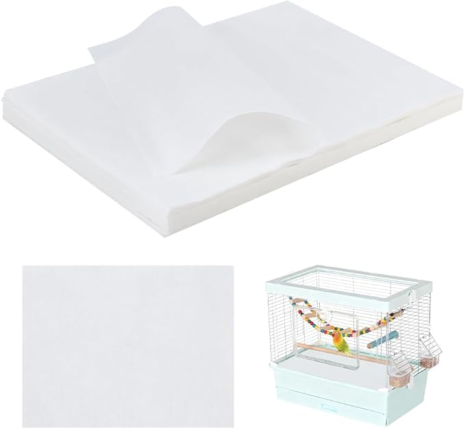 PH PandaHall 200 Sheets Bird Cage Liner Non-Woven Parakeet Cage Paper Precut Absorbent Cushion Pad Mat White Birdcage Liner for Pet Animal Bird Parrot Accessories, 13.3x10.6 Inch