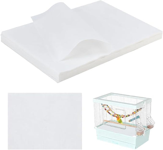 PH PandaHall 200 Sheets Bird Cage Liner Non-Woven Parakeet Cage Paper Precut Absorbent Cushion Pad Mat White Birdcage Liner for Pet Animal Bird Parrot Accessories, 13.3x10.6 Inch