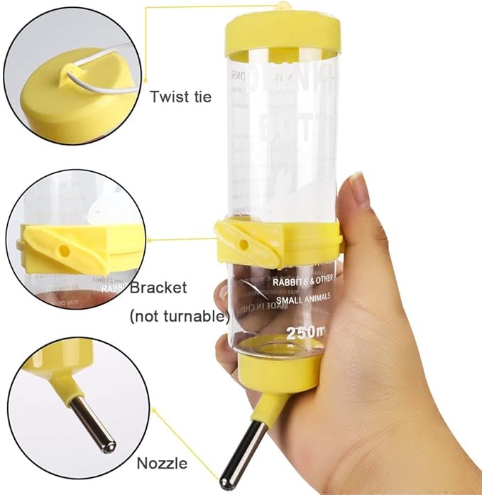 2PCS 8.45 oz No Drip Small Animal Water Bottle, Cage Water Bottles for Small Pet/Bunny/Ferret/Hamster/Guinea Pig/Rabbit