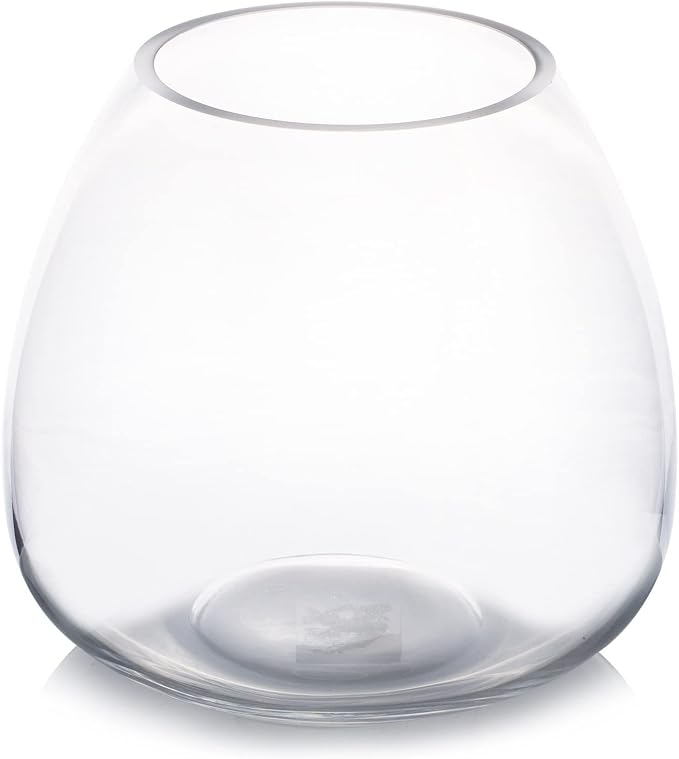 Clear Dome Shaped Terrarium Bowl Glass Vase, H 6.50" W 3.5" L7.5 Clear Round Fish Bowl Flower Vase for Desktop Decor (1 Piece)