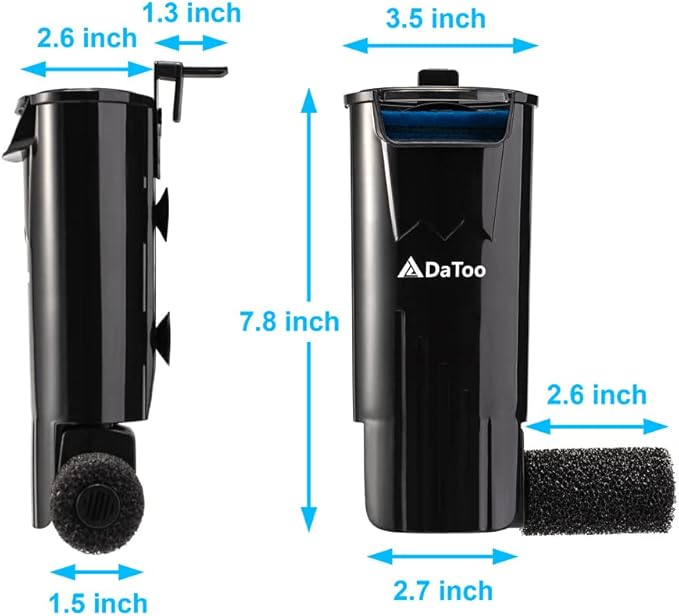DaToo Aquarium Power Filter in-Tank Ultra Silent Small Fish Tank Filter 5W for Aquarium 10 to 20 Gallon Tank, 1 Yr Warranty
