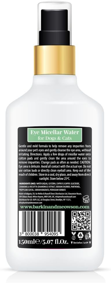 Barkin & Meowson Eye Micellar Water for Dogs & Cats 150ml / 5.07 fl.oz - Vitamin B5, Fragrance-Free Cleansing Formula