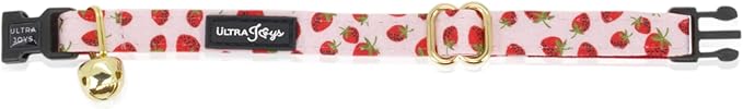 Ultra Joys Cat Collar with Bells - Breakaway, Boy & Girl, Kitten Collar - Strawberry Large