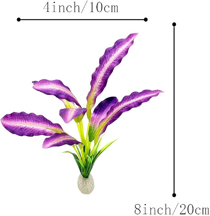 2pcs Set Green Artificial Plant Fish Tank Decor Aquarium Decorations Betta Leaf pad Hammock 8inch Silk/Plastic Plant Goldfish Fish Bowl Small Tank Plants (Purple/Pink-2pcs-Set)
