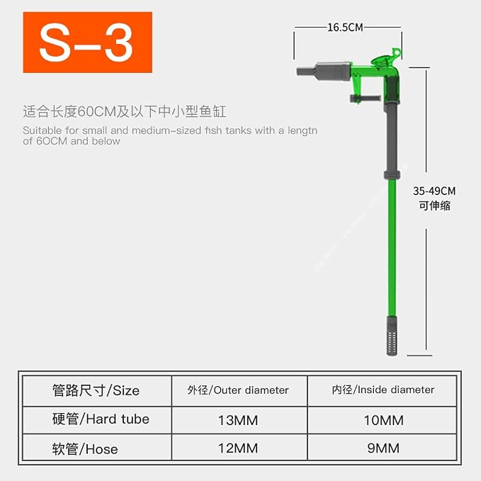 Qanvee Aquarium Gravel Vacuum Siphon - Water Change Made Easy (S-3 (Hang-On))