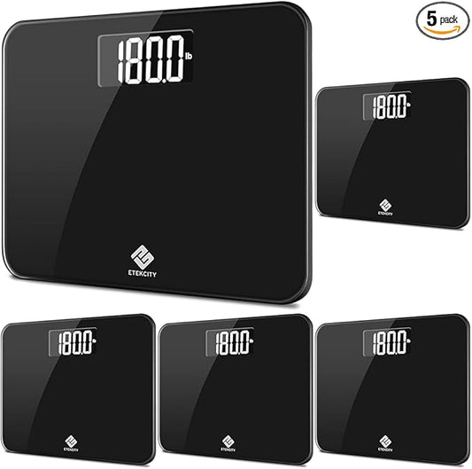 Etekcity Scale for Body Weight, Bathroom Digital Weighing Machine, Extra Wide Platform, High Capacity, Accurate and Safe, Large Backlit LCD Display, 440 lb, Tempered Glass (Pack of 5)
