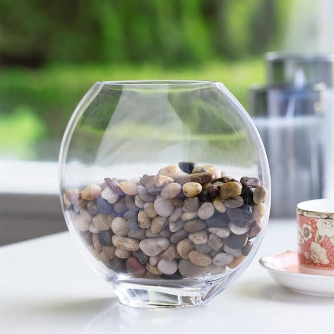 Unique Moon Bowl Glass Flowers Vases, H 6.50" W 3.5" L7.0 Clear Floral Container with Oval Eye Shape Opening for Desktop Decor (1 Piece)