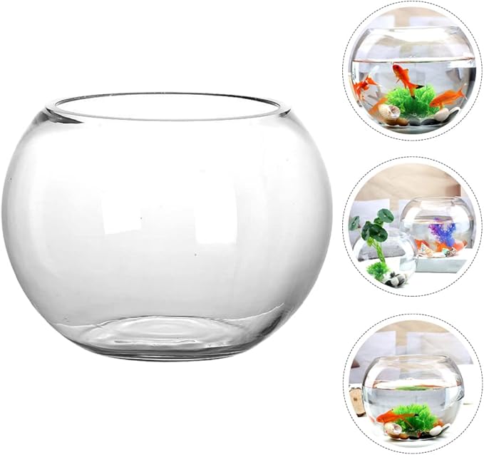 GANAZONO 7.08 Inch Small Glass Fish Bowl Round Fish Tank Desktop Aquarium Clear Glass Goldfish Bowl Hydroponic Planter for Home Office Garden Decor