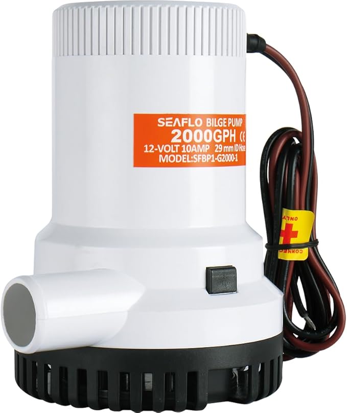 SEAFLO 01 Series 2000 GPH Bilge Pump – 12V, 1-1/8" Outlet, Marine Submersible Pump with Anti-Airlock Protection, CE & Rohs Certified, 4-Year Warranty | Reliable for Boats and Marine Applications