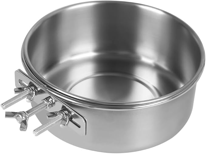 Bird Feeding Dish Cups,Stainless Steel Birdcage Coop Water Feeder with Clamp Holder for Birds,Parrots,Cockatiel,Parakeet,Macaw,Finches, Lovebirds,Small Animals