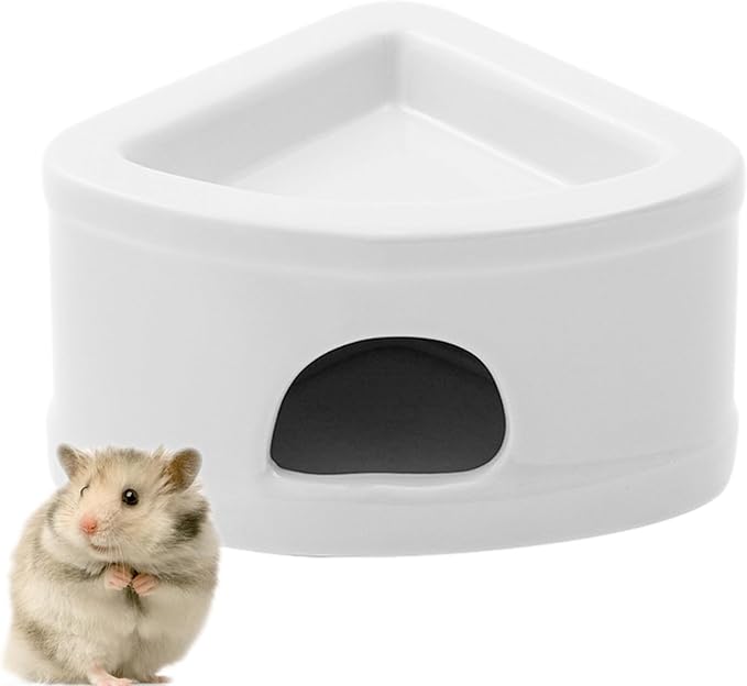 Ceramic Hamster Hideout House - Multifunctional Small Pet Cave with Feeding Bowl, Durable Habitat for Hamsters, Gerbils, Mice, Lemmings, All-Season Pet Bed & Hideaway (B)