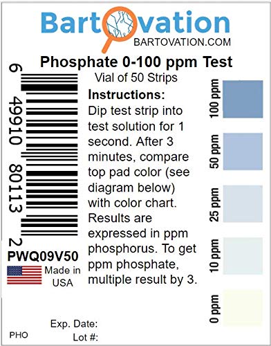 Phosphorus and Phosphate Test Strips, 0-100 ppm, 50-Pack | Made in USA, Water Quality