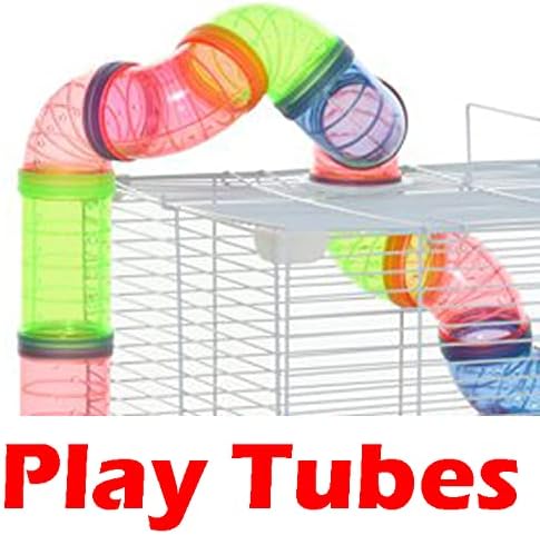 Pink 2-Levels Habitat Hamster Home Rodent Gerbil Mouse Mice Rat Wire Cage with Complete Set of Accessories Expansible and Customizable Hide House Exercise Running Wheel Food Bowl Water Bottle