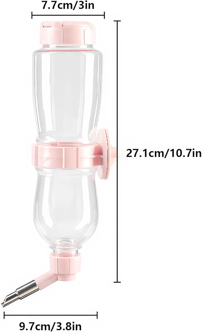 17oz/500ml Guinea Pig Water Bottle No Drip, Easy Top Fill Small Animal Water Dispenser, Leak Proof Pet Drinker Keeps Cages Dry for Rabbit, Chinchilla, Hamster, Pink